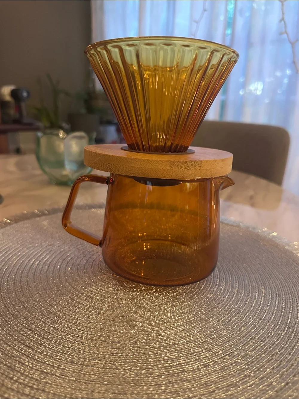 Fluted Glass Pour-Over— Amber Color